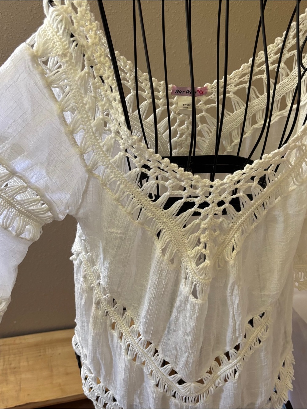 White Crochet-Trim Peasant Top - swim coverup or blouse